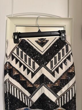 Express Sequin Chevron Mini Skirt - Cream, Black & Bronze